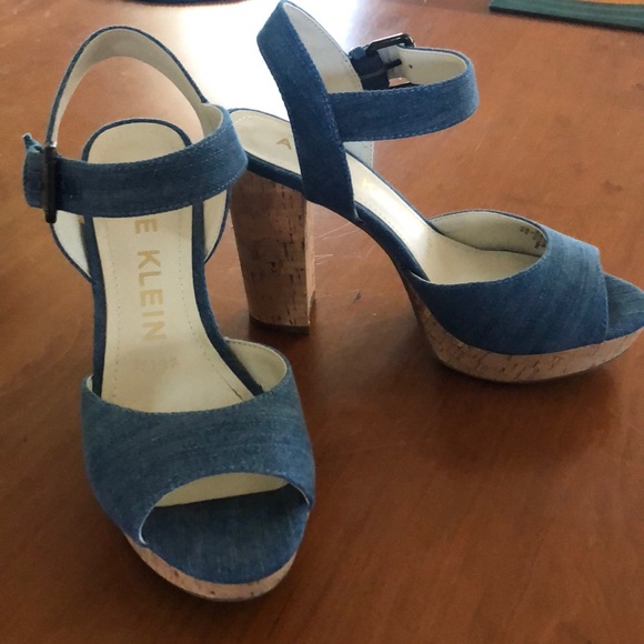 Anne Klein Denim and Cork Platform Sandals - Picture 2 of 6